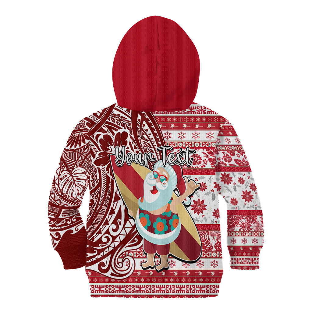 Custom Hawaii Mele Kalikimaka Kid Hoodie Santa Claus Surfing with Hawaiian Pattern Striped Red Style LT03 - Polynesian Pride