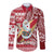 Custom Hawaii Mele Kalikimaka Long Sleeve Button Shirt Santa Claus Surfing with Hawaiian Pattern Striped Red Style LT03 Unisex Red - Polynesian Pride
