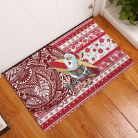Custom Hawaii Mele Kalikimaka Rubber Doormat Santa Claus Surfing with Hawaiian Pattern Striped Red Style LT03 Red - Polynesian Pride
