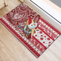 Custom Hawaii Mele Kalikimaka Rubber Doormat Santa Claus Surfing with Hawaiian Pattern Striped Red Style LT03 - Polynesian Pride