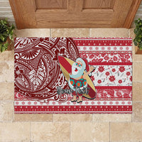 Custom Hawaii Mele Kalikimaka Rubber Doormat Santa Claus Surfing with Hawaiian Pattern Striped Red Style LT03 - Polynesian Pride