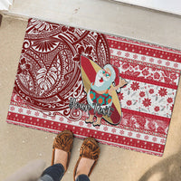Custom Hawaii Mele Kalikimaka Rubber Doormat Santa Claus Surfing with Hawaiian Pattern Striped Red Style LT03 - Polynesian Pride