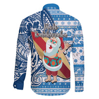 Hawaii Mele Kalikimaka Family Matching Tank Maxi Dress and Hawaiian Shirt Santa Claus Surfing with Hawaiian Pattern Striped Blue Style LT03 - Polynesian Pride