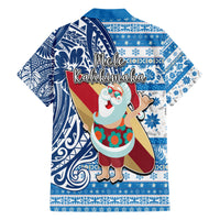 Hawaii Mele Kalikimaka Hawaiian Shirt Santa Claus Surfing with Hawaiian Pattern Striped Blue Style LT03 - Polynesian Pride