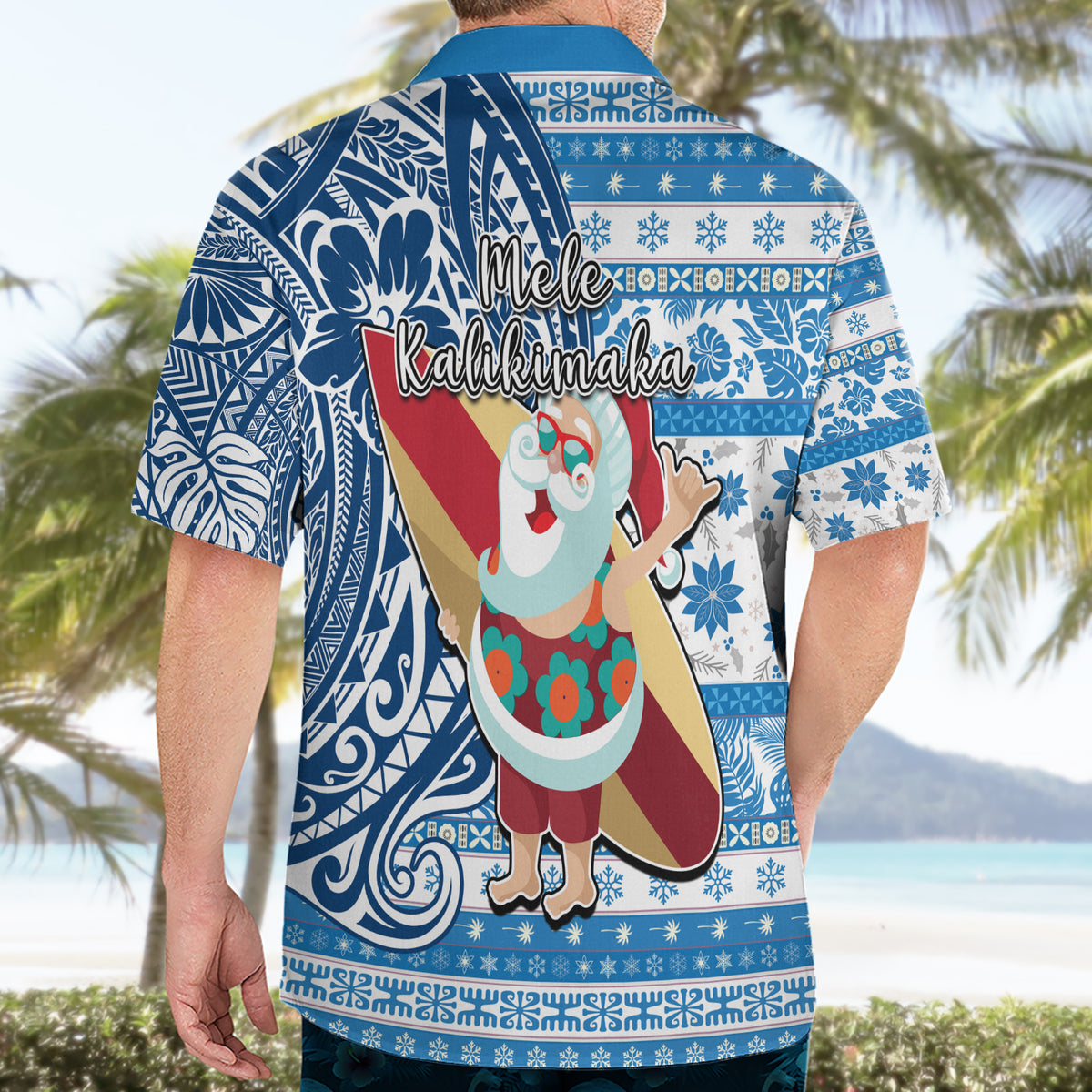 Hawaii Mele Kalikimaka Hawaiian Shirt Santa Claus Surfing with Hawaiian Pattern Striped Blue Style LT03 - Polynesian Pride