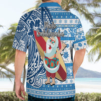 Hawaii Mele Kalikimaka Hawaiian Shirt Santa Claus Surfing with Hawaiian Pattern Striped Blue Style LT03 - Polynesian Pride