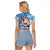 Hawaii Mele Kalikimaka Raglan Cropped T Shirt Santa Claus Surfing with Hawaiian Pattern Striped Blue Style LT03 - Polynesian Pride