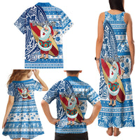 Custom Hawaii Mele Kalikimaka Family Matching Tank Maxi Dress and Hawaiian Shirt Santa Claus Surfing with Hawaiian Pattern Striped Blue Style LT03 - Polynesian Pride