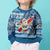 Custom Hawaii Mele Kalikimaka Kid Ugly Christmas Sweater Santa Claus Surfing with Hawaiian Pattern Striped Blue Style LT03 - Polynesian Pride