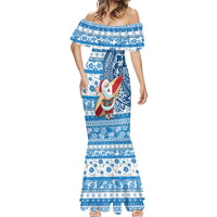 Custom Hawaii Mele Kalikimaka Mermaid Dress Santa Claus Surfing with Hawaiian Pattern Striped Blue Style LT03 - Polynesian Pride