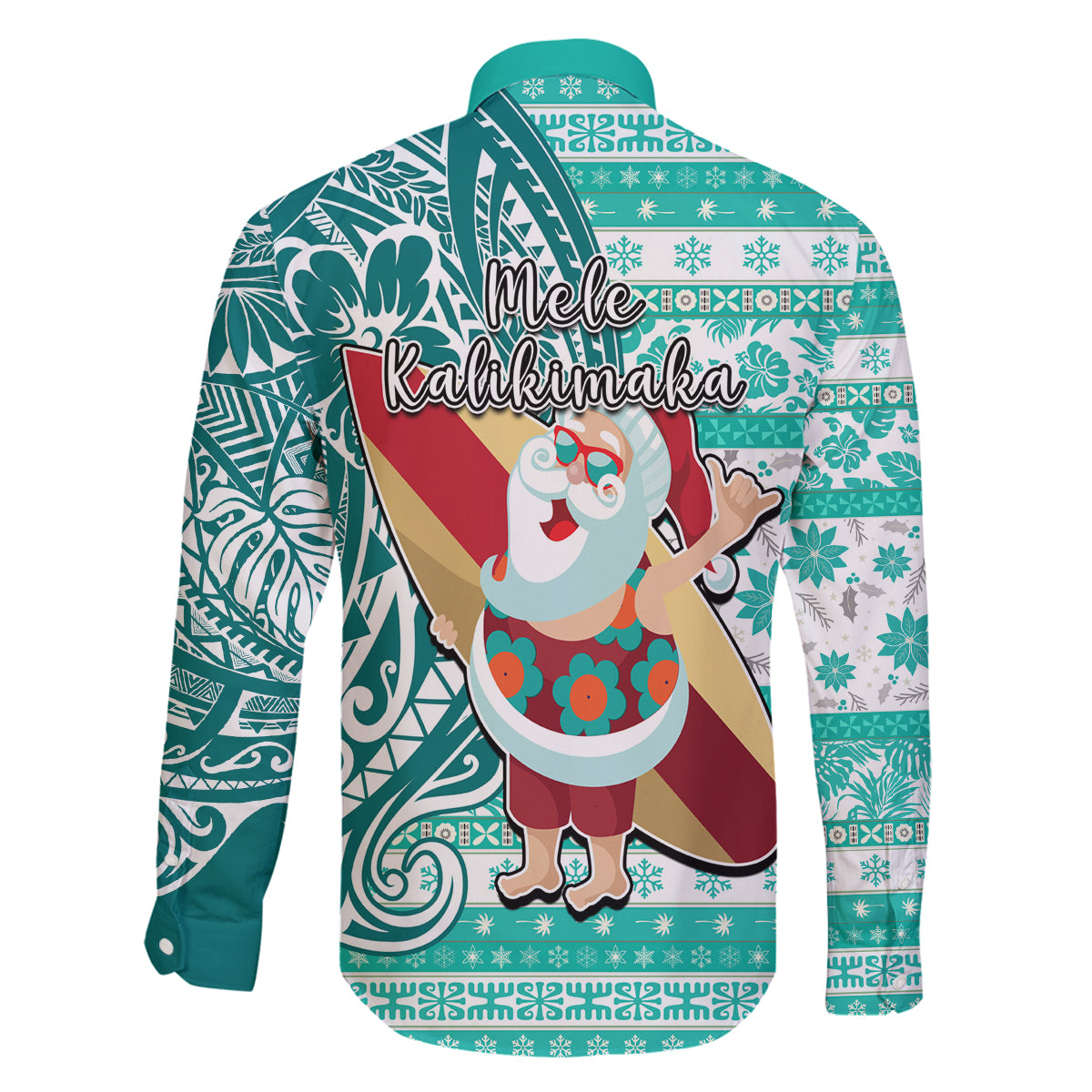 Hawaii Mele Kalikimaka Family Matching Summer Maxi Dress and Hawaiian Shirt Santa Claus Surfing with Hawaiian Pattern Striped Turquoise Style LT03 - Polynesian Pride