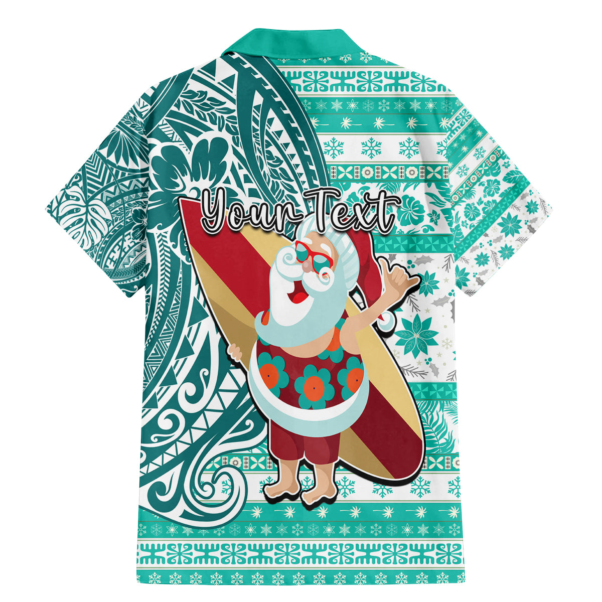 Custom Hawaii Mele Kalikimaka Family Matching Mermaid Dress and Hawaiian Shirt Santa Claus Surfing with Hawaiian Pattern Striped Turquoise Style LT03 - Polynesian Pride