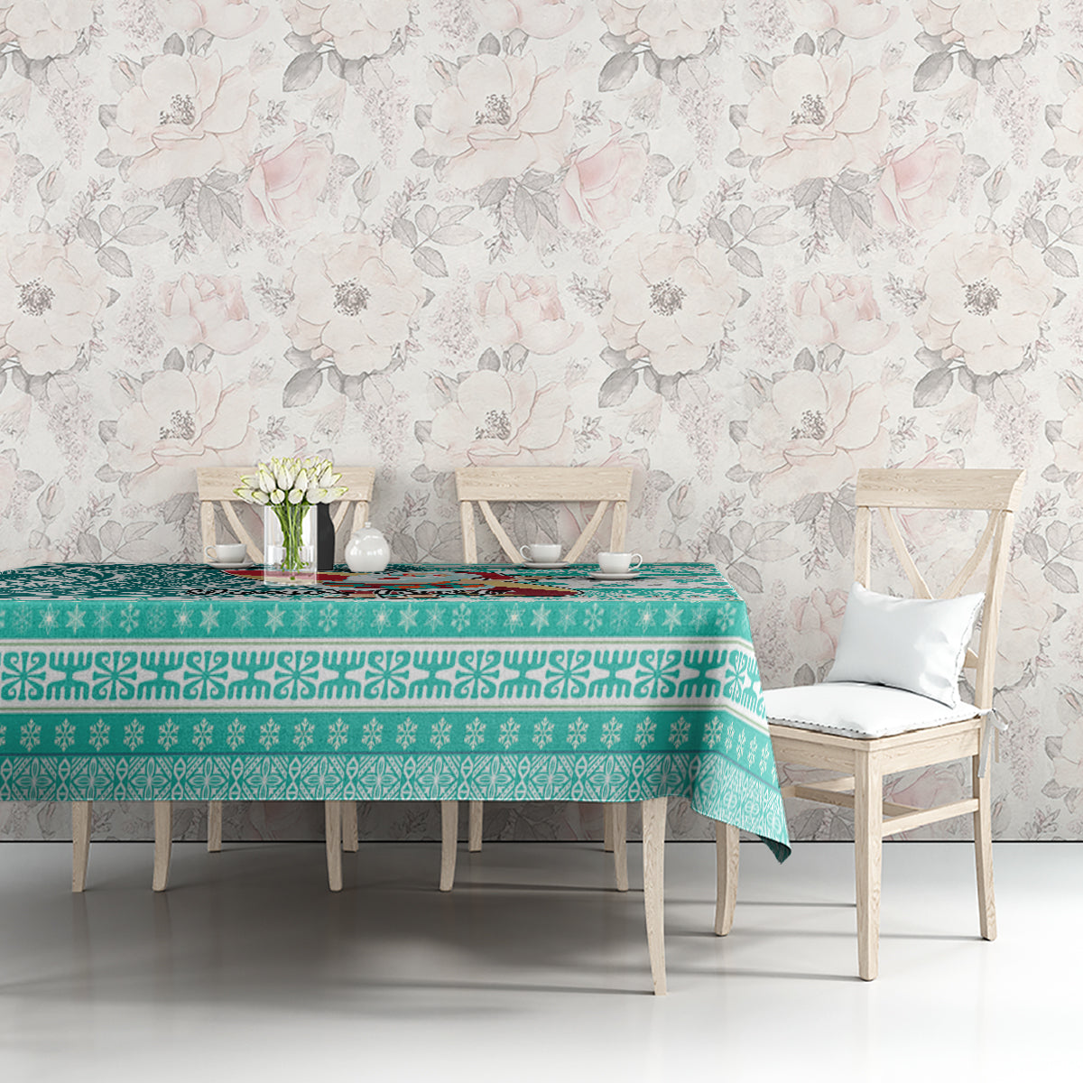 Custom Hawaii Mele Kalikimaka Tablecloth Santa Claus Surfing with Hawaiian Pattern Striped Turquoise Style LT03 - Polynesian Pride