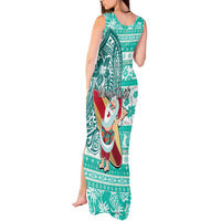 Custom Hawaii Mele Kalikimaka Tank Maxi Dress Santa Claus Surfing with Hawaiian Pattern Striped Turquoise Style LT03 - Polynesian Pride