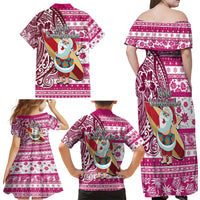 Hawaii Mele Kalikimaka Family Matching Off Shoulder Maxi Dress and Hawaiian Shirt Santa Claus Surfing with Hawaiian Pattern Striped Pink Style LT03 - Polynesian Pride
