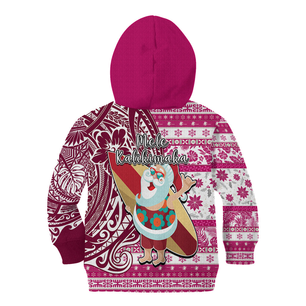 Hawaii Mele Kalikimaka Kid Hoodie Santa Claus Surfing with Hawaiian Pattern Striped Pink Style LT03 - Polynesian Pride