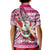 Hawaii Mele Kalikimaka Kid Polo Shirt Santa Claus Surfing with Hawaiian Pattern Striped Pink Style LT03 - Polynesian Pride