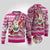 Hawaii Mele Kalikimaka Ugly Christmas Sweater Santa Claus Surfing with Hawaiian Pattern Striped Pink Style LT03 Pink - Polynesian Pride