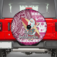 Hawaii Mele Kalikimaka Spare Tire Cover Santa Claus Surfing with Hawaiian Pattern Striped Pink Style LT03 - Polynesian Pride