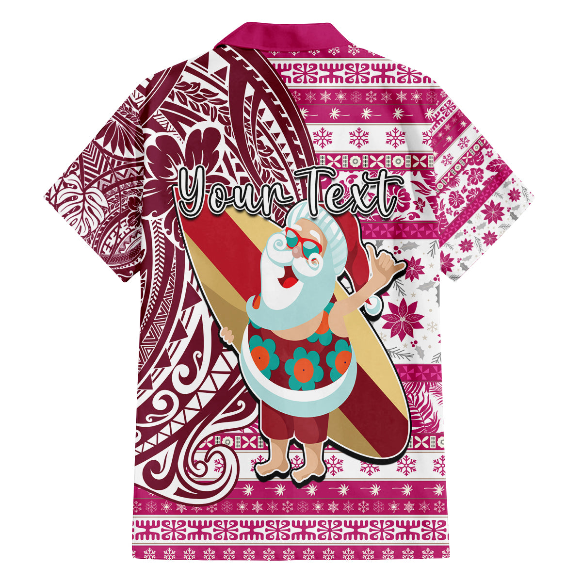 Custom Hawaii Mele Kalikimaka Family Matching Long Sleeve Bodycon Dress and Hawaiian Shirt Santa Claus Surfing with Hawaiian Pattern Striped Pink Style LT03 - Polynesian Pride