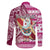 Custom Hawaii Mele Kalikimaka Family Matching Long Sleeve Bodycon Dress and Hawaiian Shirt Santa Claus Surfing with Hawaiian Pattern Striped Pink Style LT03 - Polynesian Pride