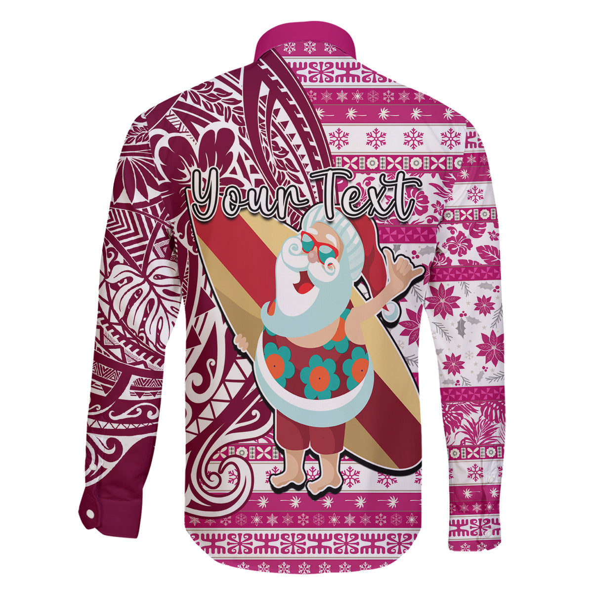 Custom Hawaii Mele Kalikimaka Family Matching Puletasi Dress and Hawaiian Shirt Santa Claus Surfing with Hawaiian Pattern Striped Pink Style LT03 - Polynesian Pride