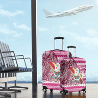 Custom Hawaii Mele Kalikimaka Luggage Cover Santa Claus Surfing with Hawaiian Pattern Striped Pink Style LT03 - Polynesian Pride