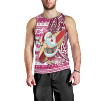 Custom Hawaii Mele Kalikimaka Men Tank Top Santa Claus Surfing with Hawaiian Pattern Striped Pink Style LT03 - Polynesian Pride