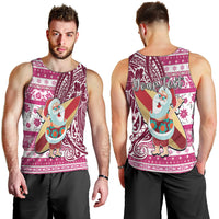 Custom Hawaii Mele Kalikimaka Men Tank Top Santa Claus Surfing with Hawaiian Pattern Striped Pink Style LT03 - Polynesian Pride