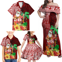 Hawaii Mele Kalikimaka Family Matching Off Shoulder Maxi Dress and Hawaiian Shirt Santa Claus and Hula Girl Tropical Folwer with Hawaiian Pattern LT03 - Polynesian Pride
