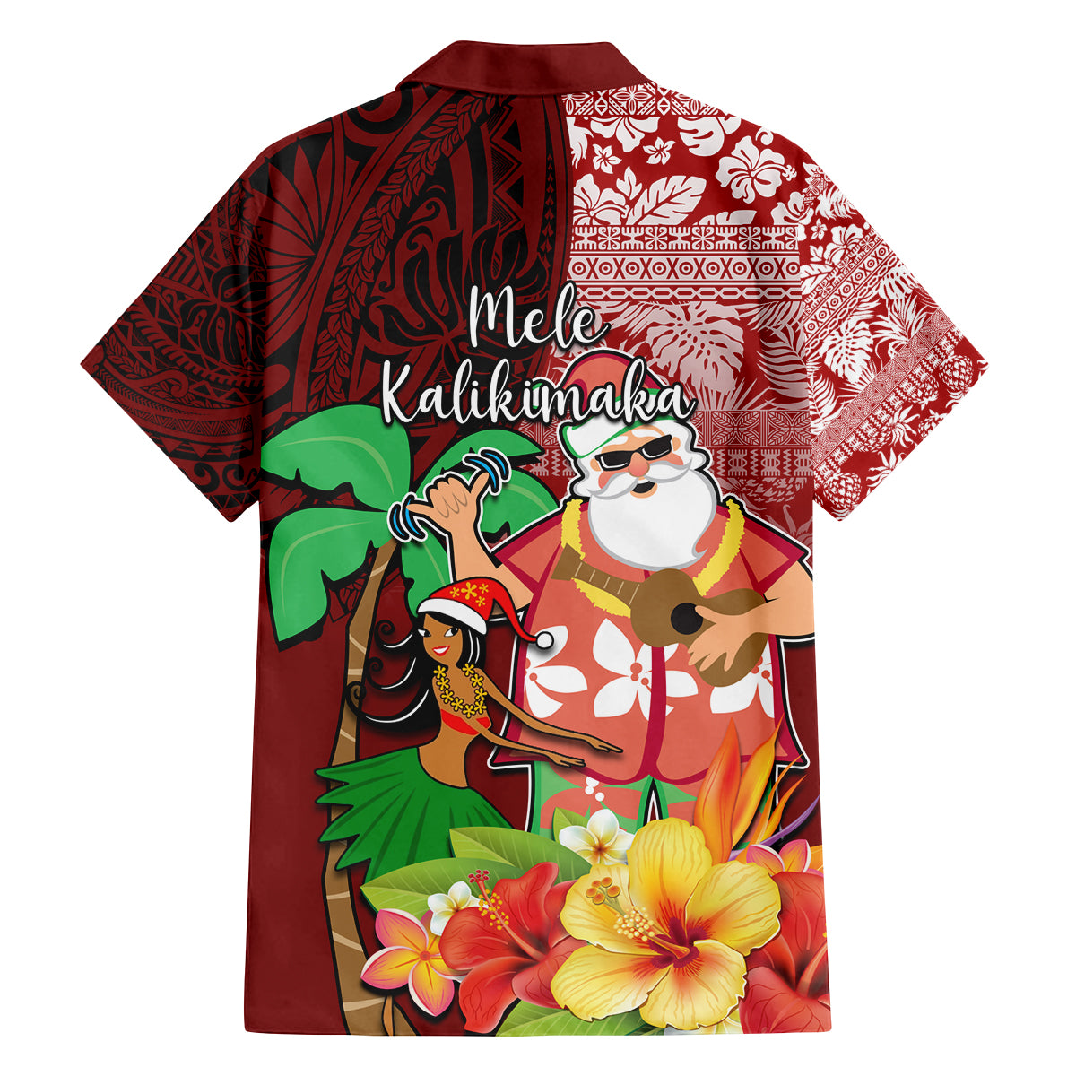Hawaii Mele Kalikimaka Family Matching Off Shoulder Maxi Dress and Hawaiian Shirt Santa Claus and Hula Girl Tropical Folwer with Hawaiian Pattern LT03 - Polynesian Pride