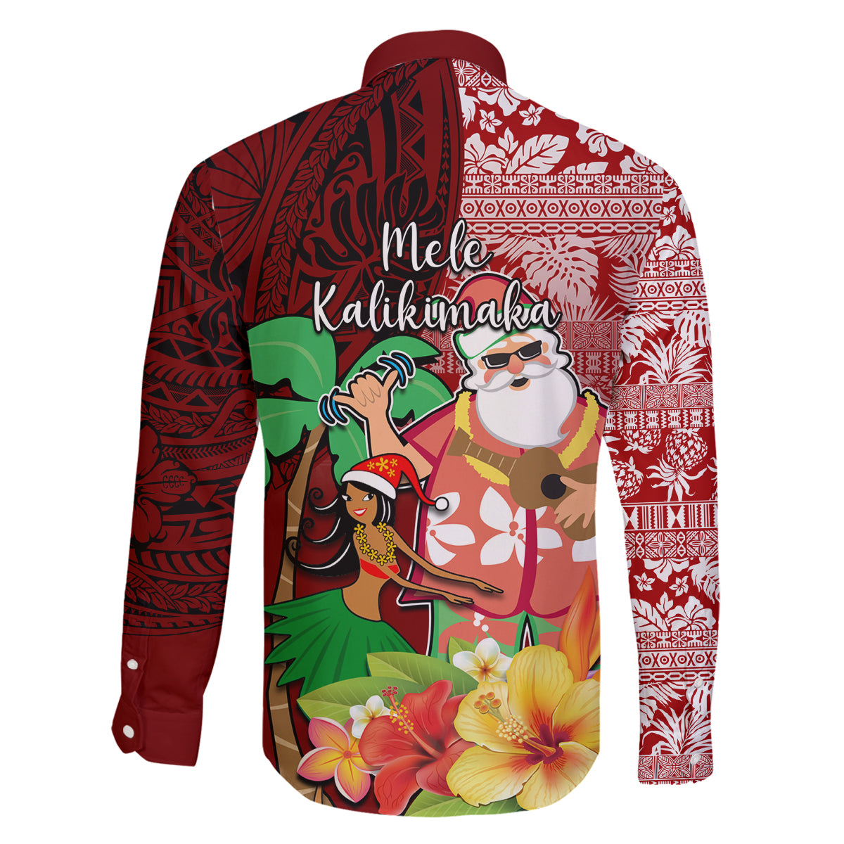 Hawaii Mele Kalikimaka Family Matching Tank Maxi Dress and Hawaiian Shirt Santa Claus and Hula Girl Tropical Folwer with Hawaiian Pattern LT03 - Polynesian Pride