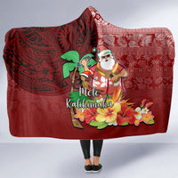 Hawaii Mele Kalikimaka Hooded Blanket Santa Claus and Hula Girl Tropical Folwer with Hawaiian Pattern LT03 - Polynesian Pride