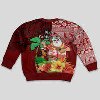 Hawaii Mele Kalikimaka Kid Ugly Christmas Sweater Santa Claus and Hula Girl Tropical Folwer with Hawaiian Pattern LT03 - Polynesian Pride
