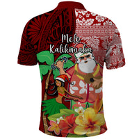 Hawaii Mele Kalikimaka Polo Shirt Santa Claus and Hula Girl Tropical Folwer with Hawaiian Pattern LT03 - Polynesian Pride