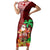 Hawaii Mele Kalikimaka Short Sleeve Bodycon Dress Santa Claus and Hula Girl Tropical Folwer with Hawaiian Pattern LT03 Long Dress Red - Polynesian Pride