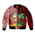 Hawaii Mele Kalikimaka Sleeve Zip Bomber Jacket Santa Claus and Hula Girl Tropical Folwer with Hawaiian Pattern LT03 Unisex Red - Polynesian Pride