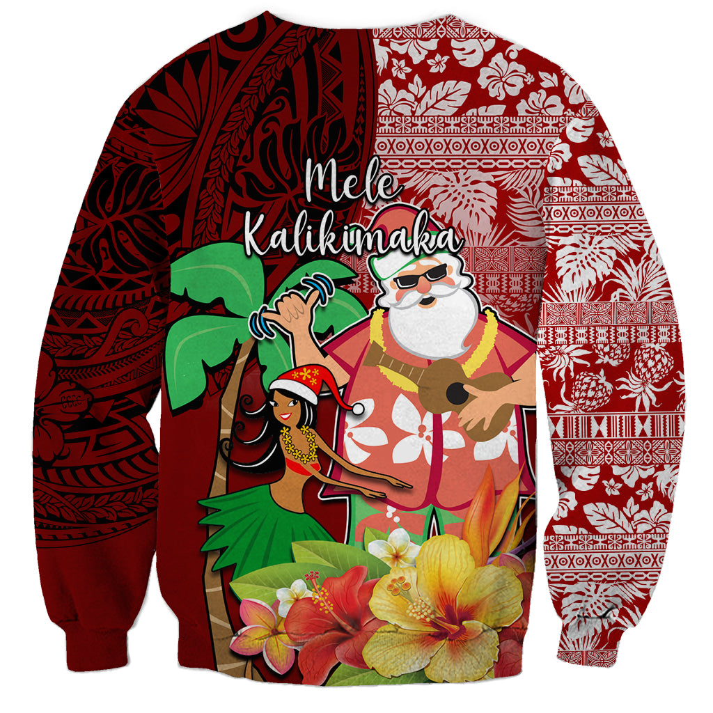 Hawaii Mele Kalikimaka Sweatshirt Santa Claus and Hula Girl Tropical Folwer with Hawaiian Pattern LT03 - Polynesian Pride