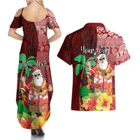 Custom Hawaii Mele Kalikimaka Couples Matching Summer Maxi Dress and Hawaiian Shirt Santa Claus and Hula Girl Tropical Folwer with Hawaiian Pattern LT03 - Polynesian Pride