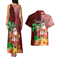 Custom Hawaii Mele Kalikimaka Couples Matching Tank Maxi Dress and Hawaiian Shirt Santa Claus and Hula Girl Tropical Folwer with Hawaiian Pattern LT03 - Polynesian Pride