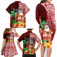 Custom Hawaii Mele Kalikimaka Family Matching Long Sleeve Bodycon Dress and Hawaiian Shirt Santa Claus and Hula Girl Tropical Folwer with Hawaiian Pattern LT03 - Polynesian Pride