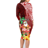 Custom Hawaii Mele Kalikimaka Family Matching Long Sleeve Bodycon Dress and Hawaiian Shirt Santa Claus and Hula Girl Tropical Folwer with Hawaiian Pattern LT03 - Polynesian Pride