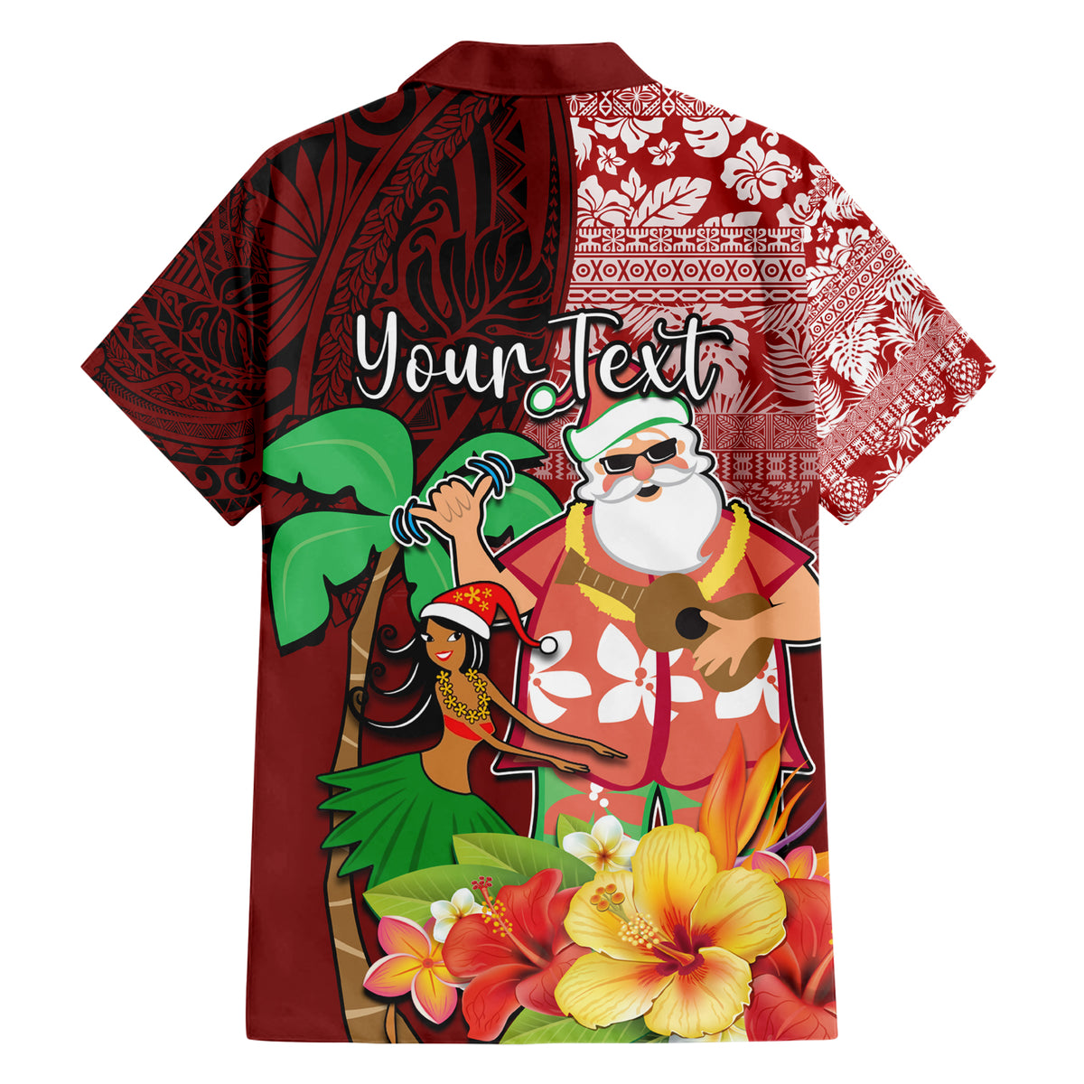 Custom Hawaii Mele Kalikimaka Family Matching Short Sleeve Bodycon Dress and Hawaiian Shirt Santa Claus and Hula Girl Tropical Folwer with Hawaiian Pattern LT03 - Polynesian Pride