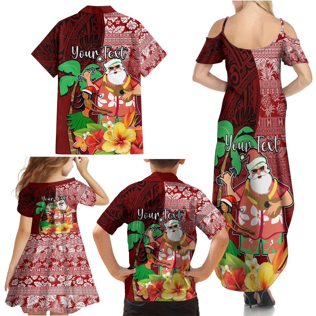 Custom Hawaii Mele Kalikimaka Family Matching Summer Maxi Dress and Hawaiian Shirt Santa Claus and Hula Girl Tropical Folwer with Hawaiian Pattern LT03 - Polynesian Pride