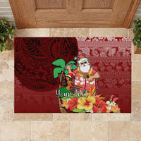 Custom Hawaii Mele Kalikimaka Rubber Doormat Santa Claus and Hula Girl Tropical Folwer with Hawaiian Pattern LT03 - Polynesian Pride