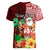 Custom Hawaii Mele Kalikimaka Women V Neck T Shirt Santa Claus and Hula Girl Tropical Folwer with Hawaiian Pattern LT03 - Polynesian Pride