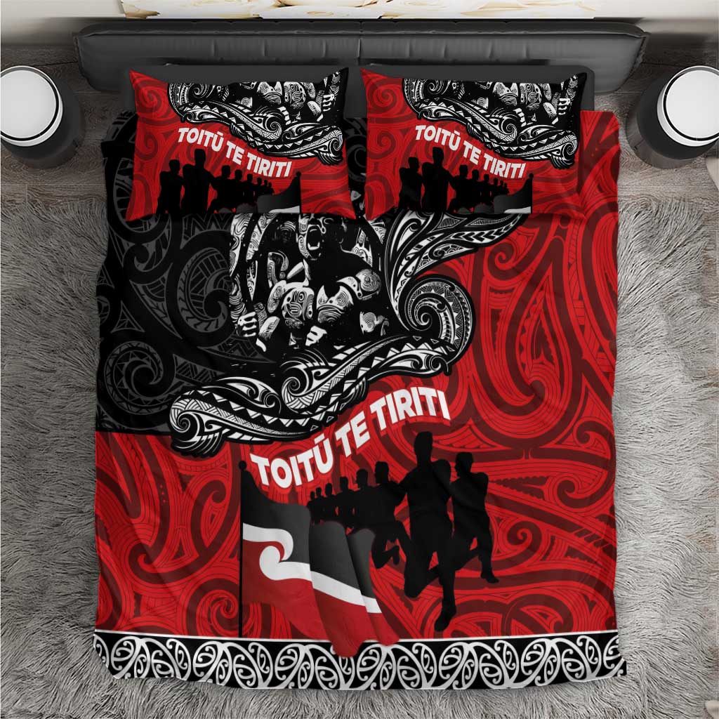 Aotearoa Toitu Te Tiriti Bedding Set Honoring Te Tiriti o Waitangi Maori Haka LT03 Red - Polynesian Pride