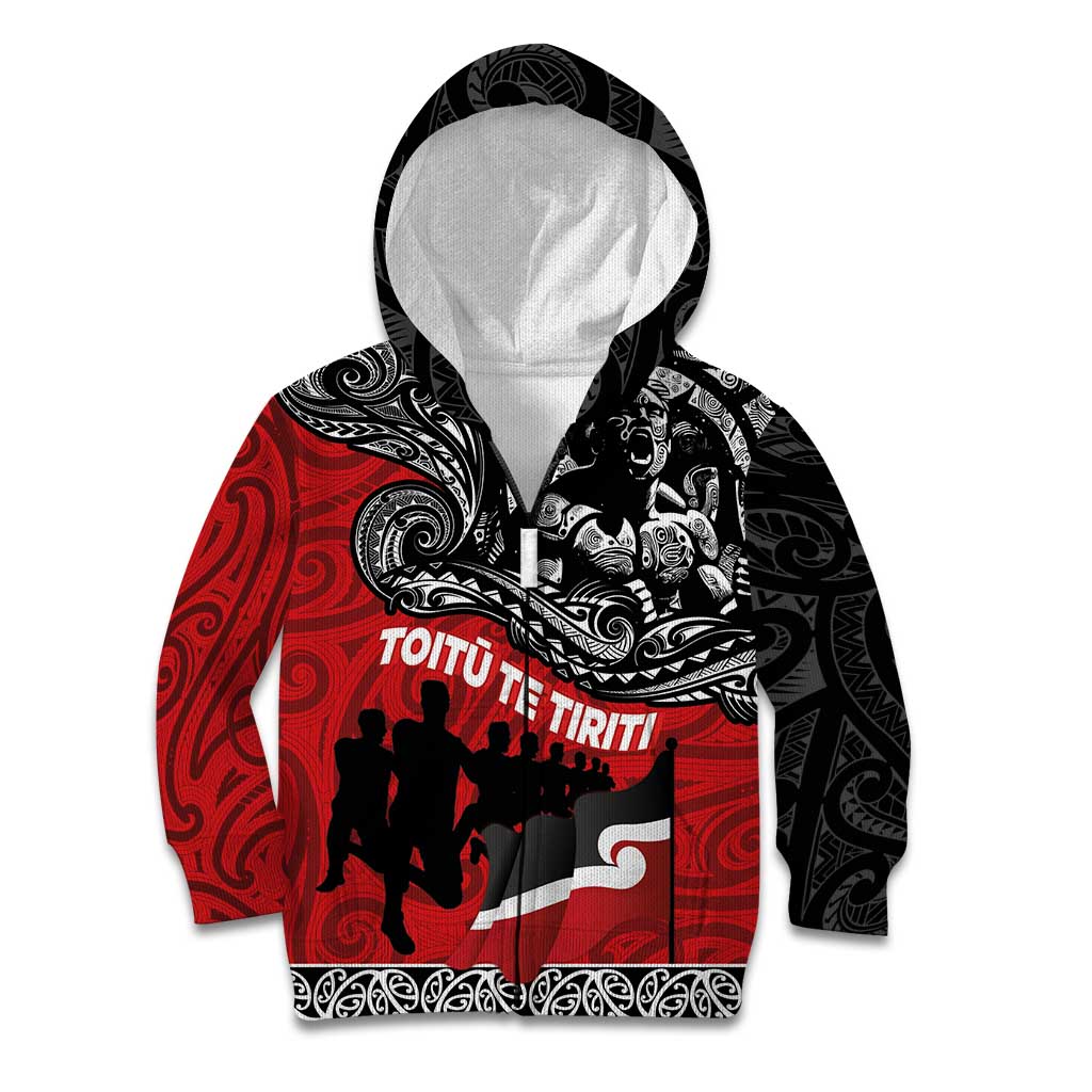 Aotearoa Toitu Te Tiriti Kid Hoodie Honoring Te Tiriti o Waitangi Maori Haka