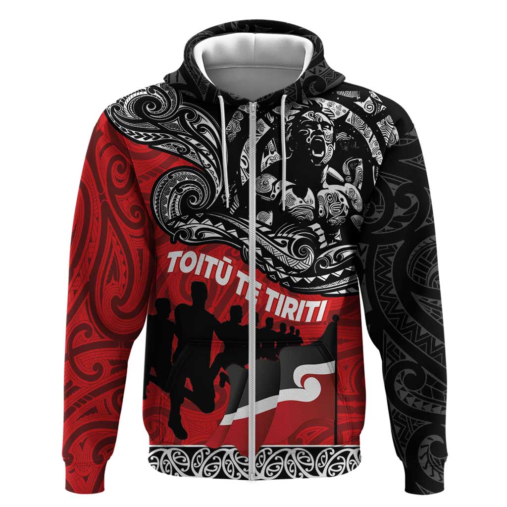 Aotearoa Toitu Te Tiriti Zip Hoodie Honoring Te Tiriti o Waitangi Maori Haka LT03 Zip Hoodie Red - Polynesian Pride
