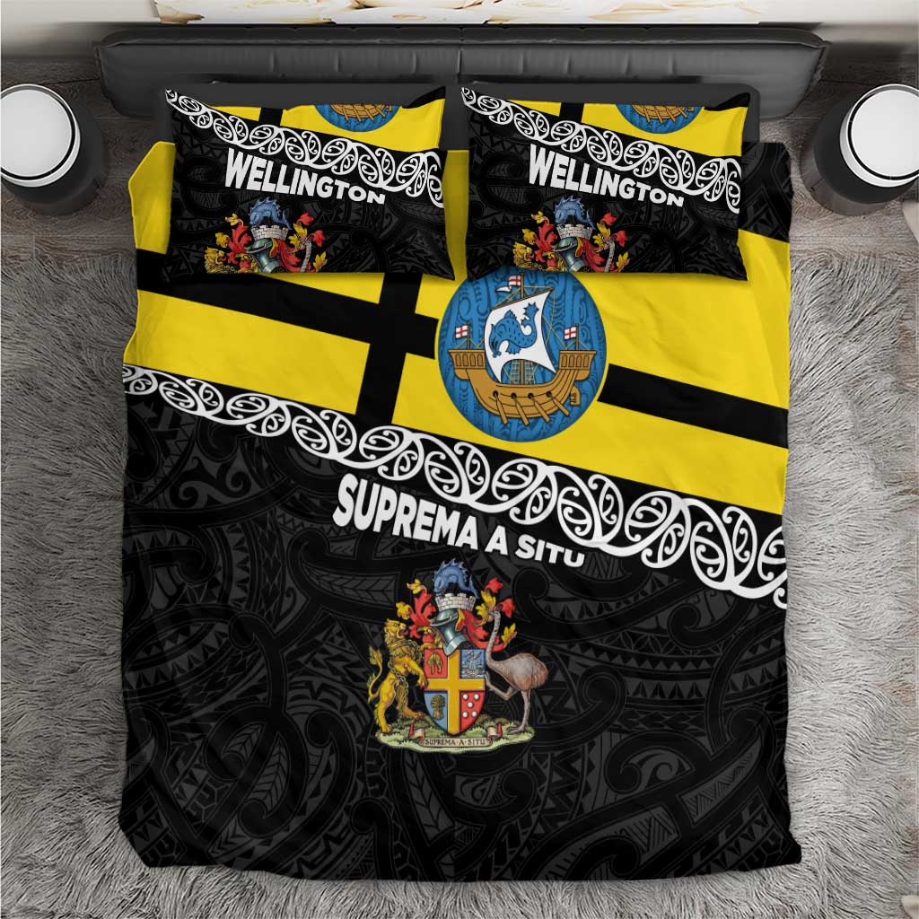New Zealand Wellington Bedding Set The Capital's Emblems Flag and Koru Art LT03 Black - Polynesian Pride